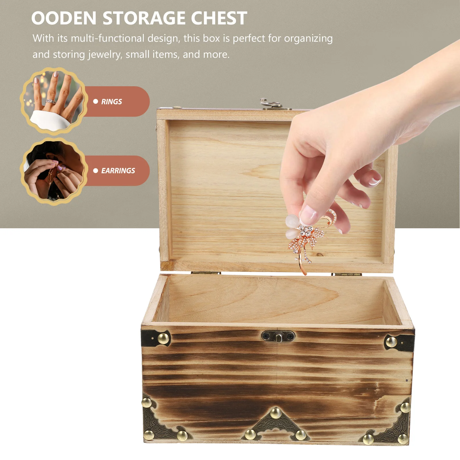 

1pcs Wooden Storage Box Vintage Small Treasure Chest For Jewelry Candy Trinket Organizer Gift Keepsake Box Retro Decor