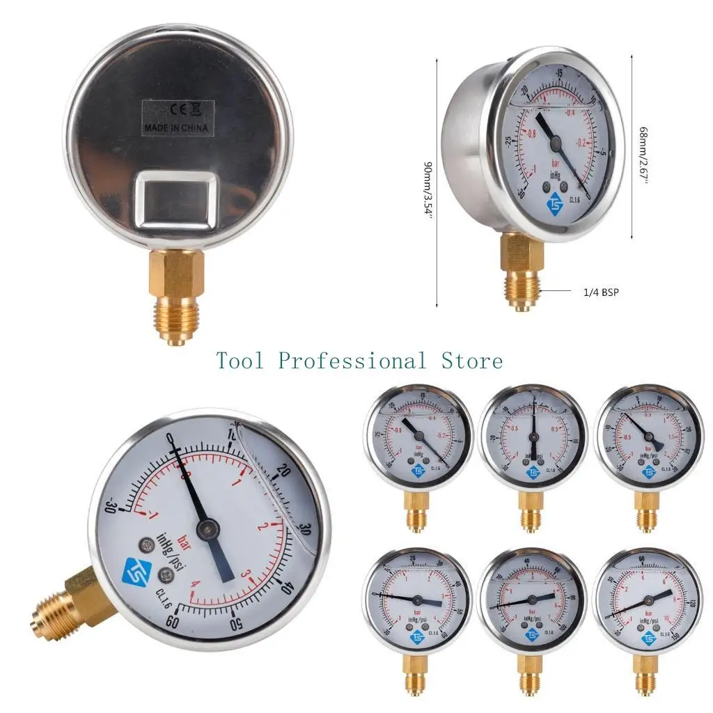 

57QF Вакуумный манометр 1/4 BSPT Вакуумный манометр Нижнее соединение для воды, масла, газа