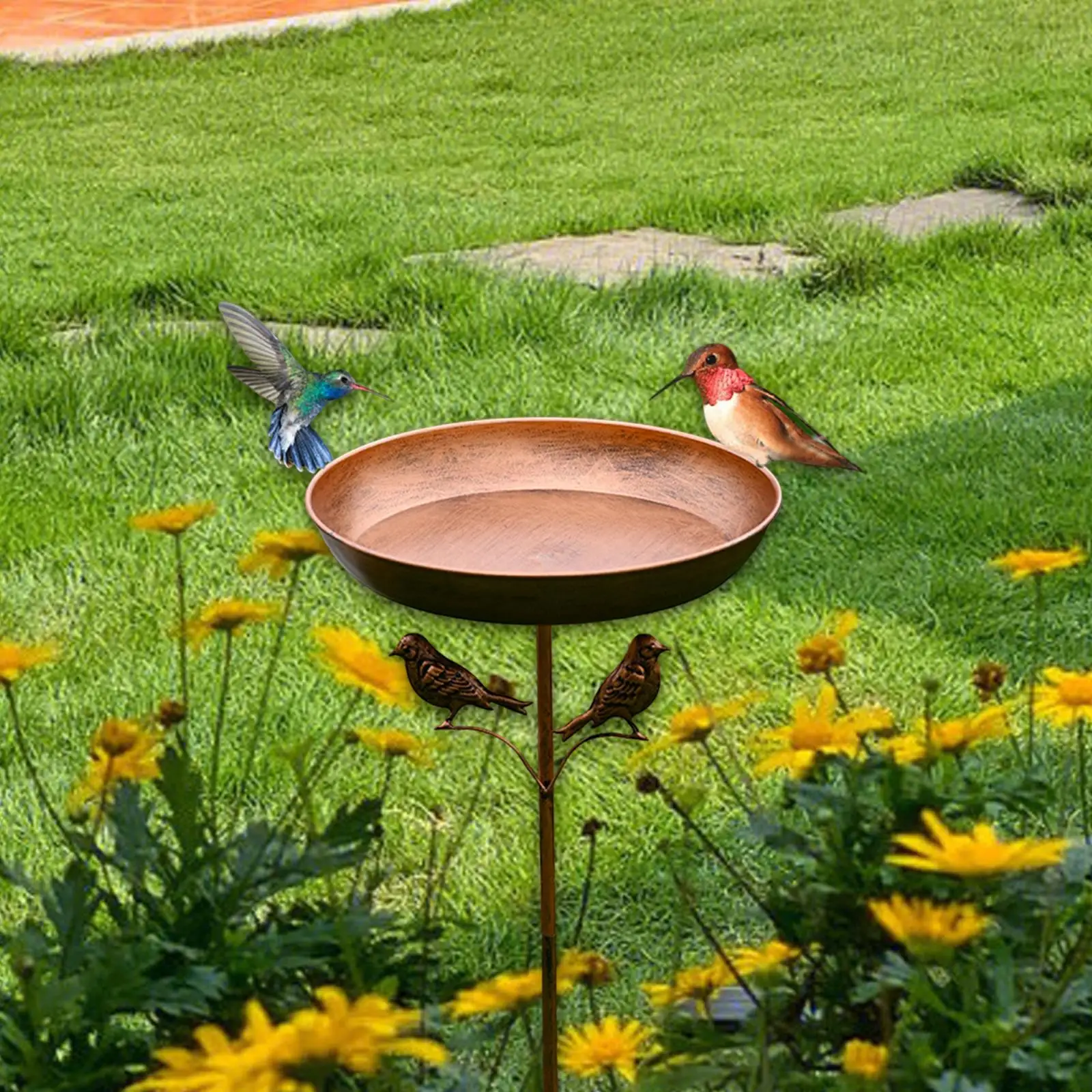 Metal Bird Bath with Stake Vintage Design Outdoor Hummingbird Feeder Bowl for Garden Patio Lawn Backyard Farm Decoration