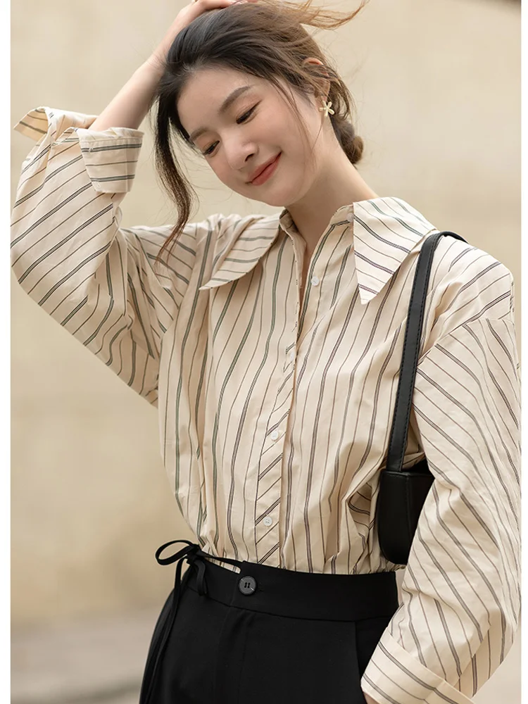 MISHOW Striped Shirts For Women Spring Casual Loose Shirt Office Lady Long Sleeve Blouse Female Clothing MXB11C0180