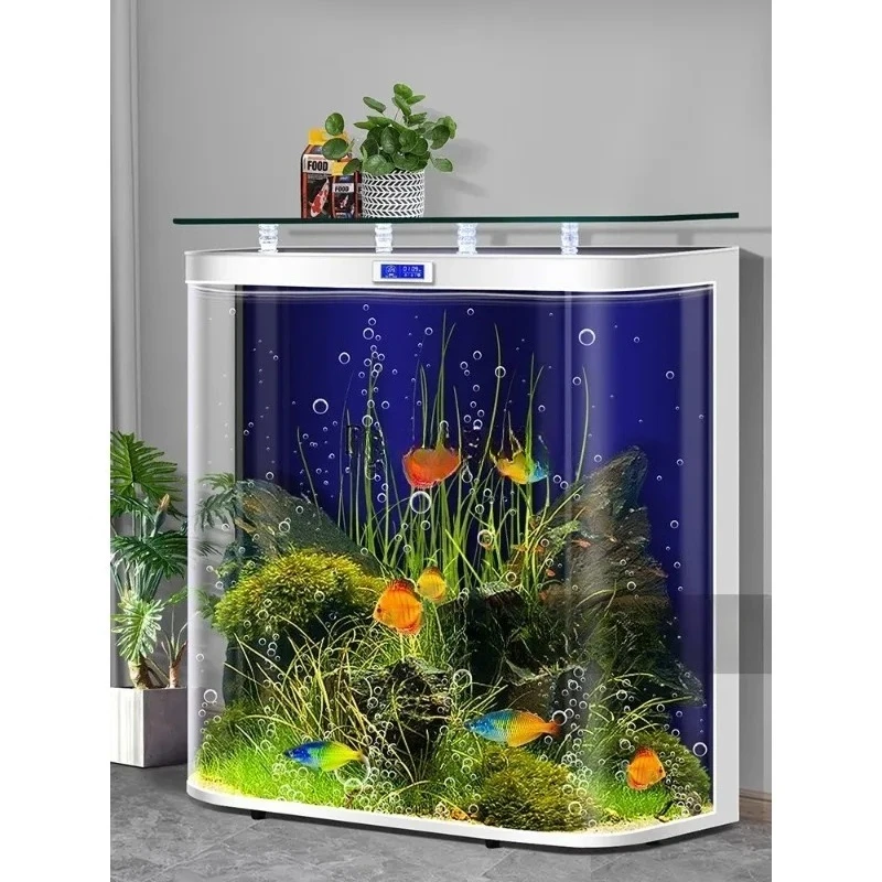 Pecera redonda para sala de estar, filtro trasero grande, cuidado libre, acuario ecológico, hogar pequeño