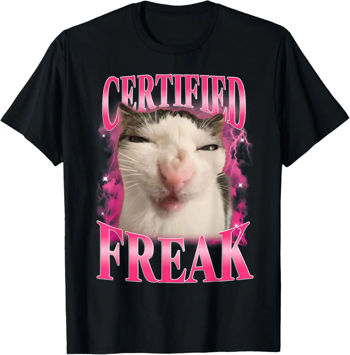Certified Freak Eat Cement Cursed Funny Cat Meme Humor T-Shirt 100% Cotton Trendy Y2K Short-Sleeve Tee-Soft, Quick-Drying,
