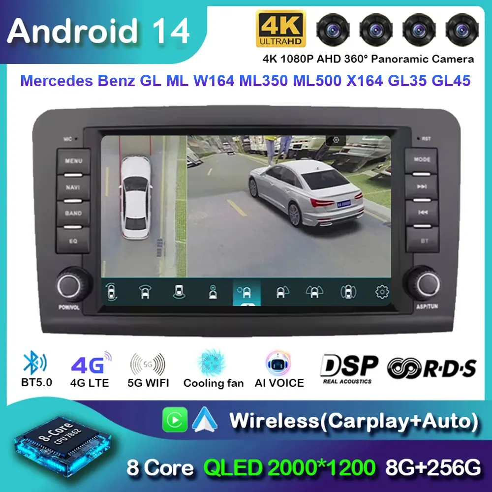 

2Din Android 14 Car Radio for Mercedes Benz GL ML W164 ML350 ML500 X164 GL35 GL45 2005-2012 Navigation GPS Multimedia Video WIFI