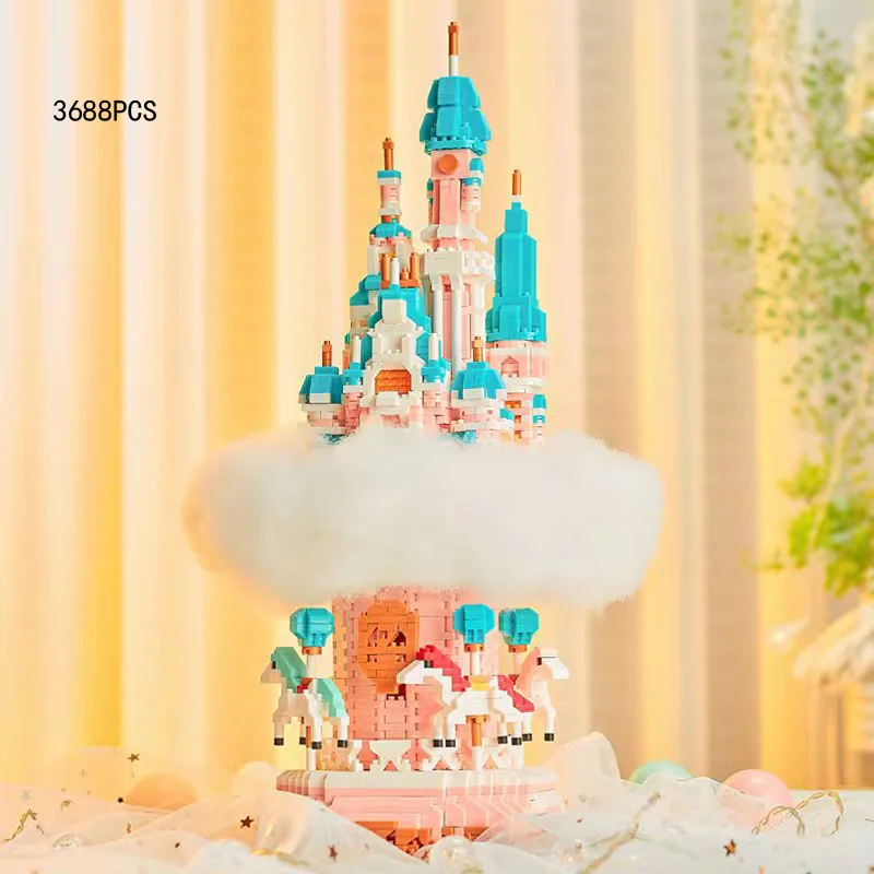 Creative Fairy Tale Carousel Build Bricks Micro Diamond Block Fairyland Cloud Castle Merry-go-round Nanobricks Toys With Light