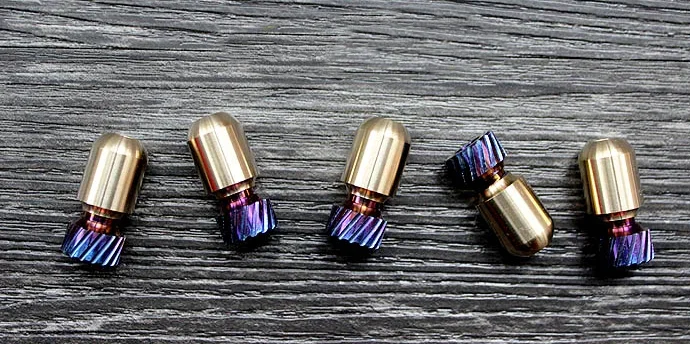 Titanium+Brass Torpedo Shape Lanyard Bead Umbrella Rope Paracord Bracelet Pendants Zipper Flashlight Beads EDC Tools