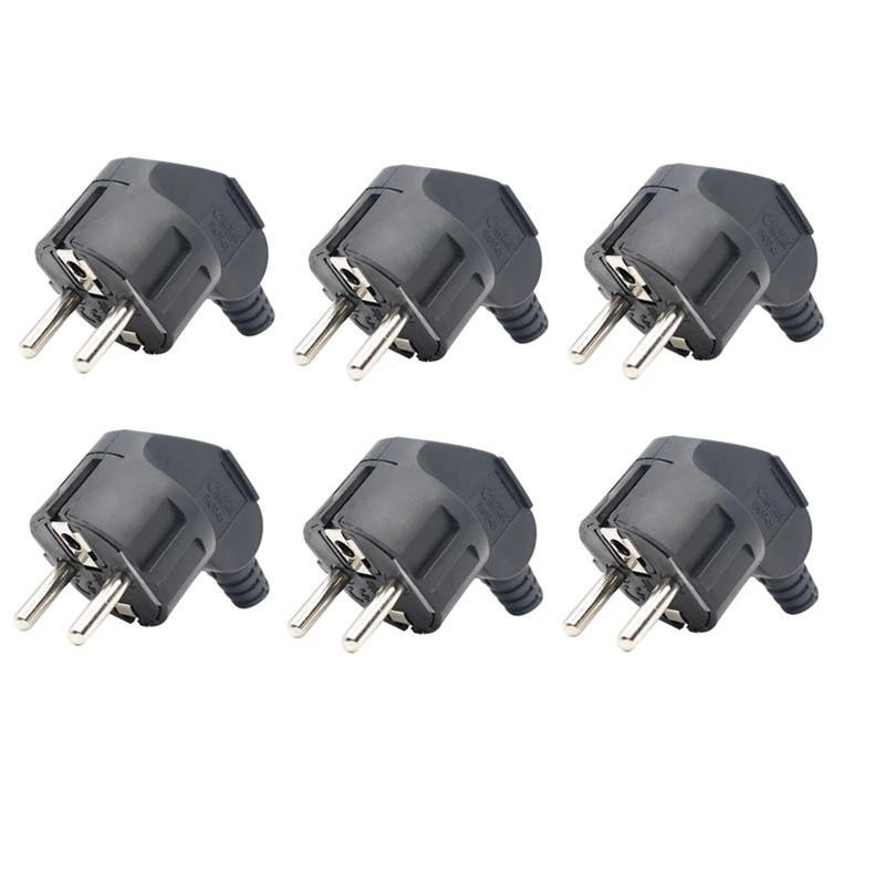 16A 4.8Mm AC Electrical Power Rewireable Plug Male For Wire Sockets Extension Cord Connector 6 Piece EU Plug