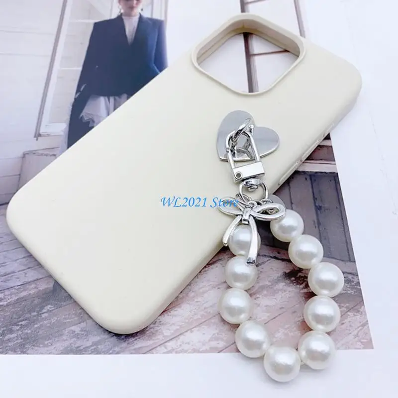

G5GC Imitation Pearls Bead Bow Key Rings Pendant Butterfly Knot Keychain Accessory