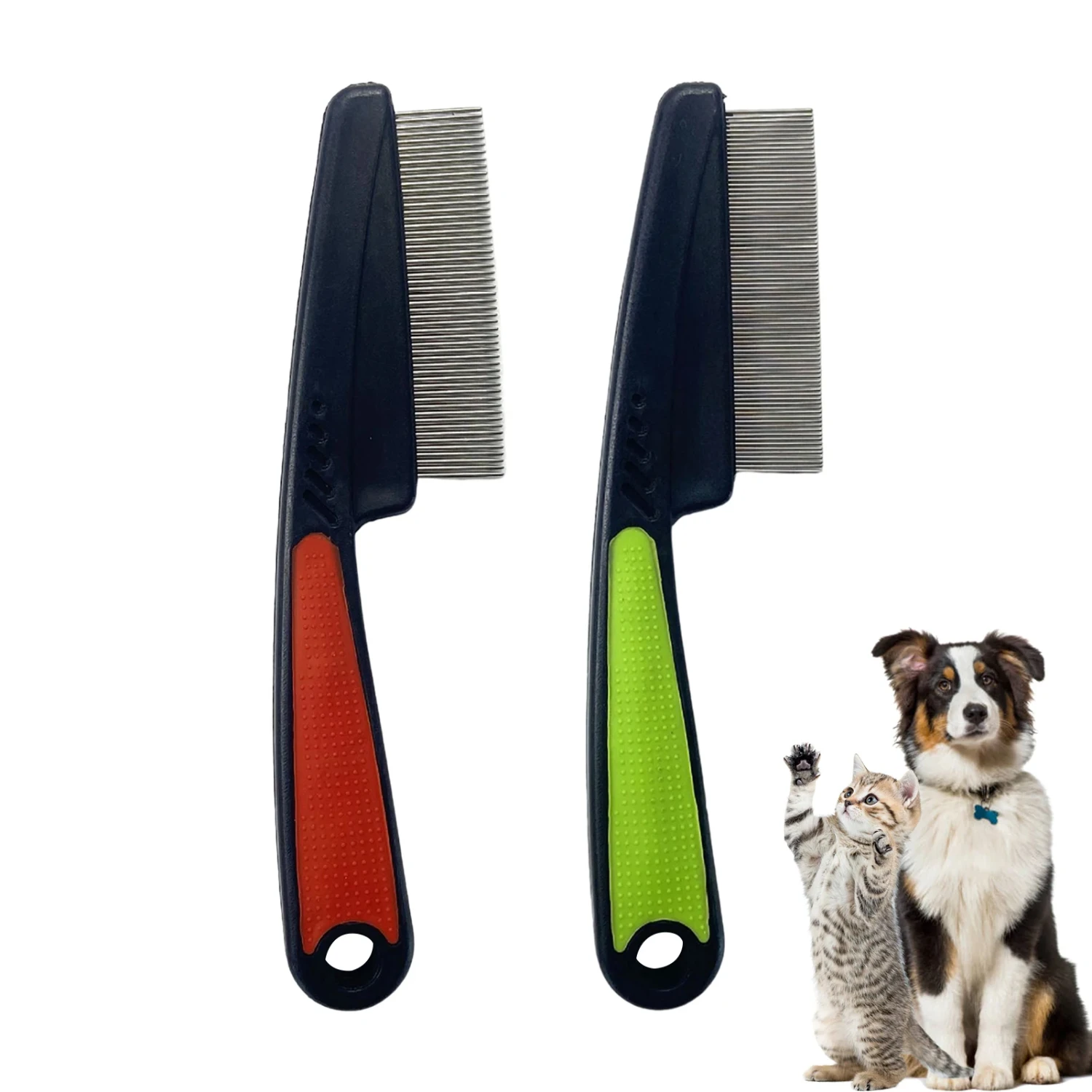 2 ชิ้นหยาบฟันหมัดหวีฝุ่นเข็มสแตนเลสรังแคไม่เจ็บปวด Cat Grooming สุนัขเหาหวีสัตว์เลี้ยงอุปกรณ์ทําความสะอาด
