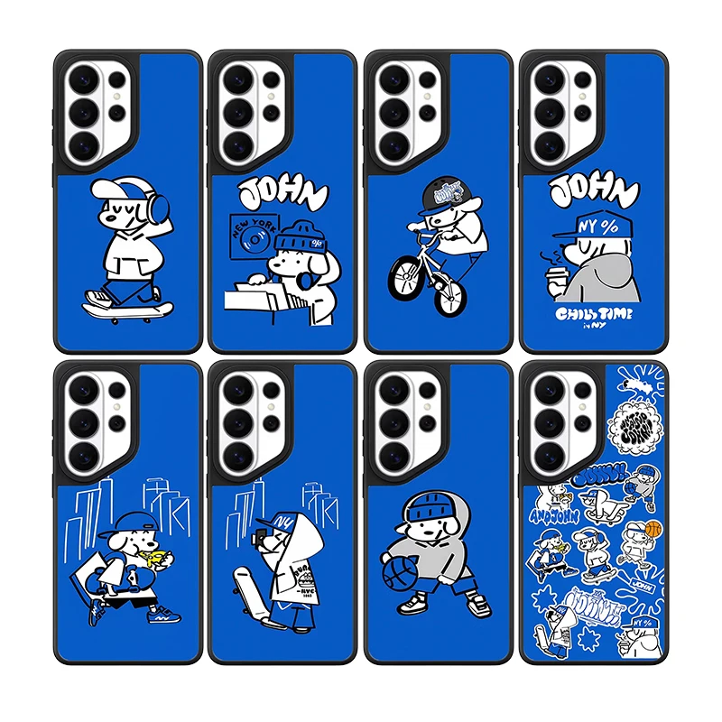 Blue Background New York Dog Mirror Surface Magnetic Phone Cover for Samsung Galaxy S23 S24 S25 S26 Ultra S26+ Plus Case