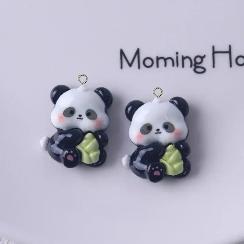 10Pcs Glossy Panda Resin Charms for DIY Craft