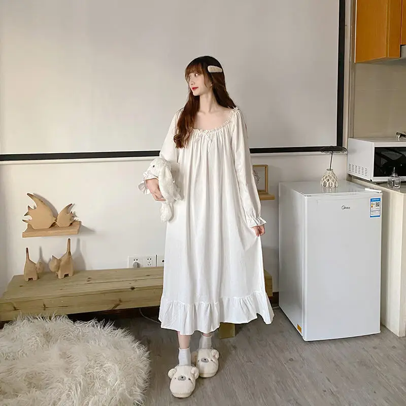 Nightgown Pajamas Women\'s Spring and Autumn Japanese Style Sweet Long White Long-sleeved Home Clothes New Ночная Рубашка