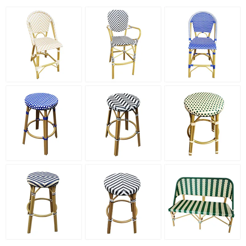 Net red rattan weaving outdoor balcony café restaurant bar bar stool B&B French retro rattan chair