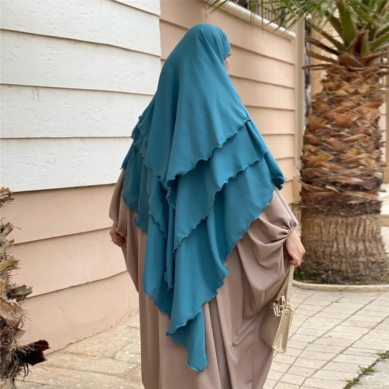Pañuelo para la cabeza con chal árabe TURkiye, Hijab liso de tres capas de gasa, oración Khimar, Color sólido, 136x120cm