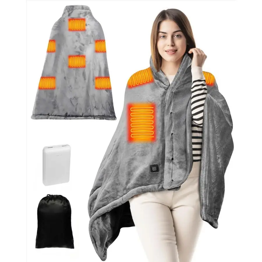 

Blanket Battery Operated, USB Cordless Electric Blanket with 10000mAH Battery and 3 Heating LevelsGrey