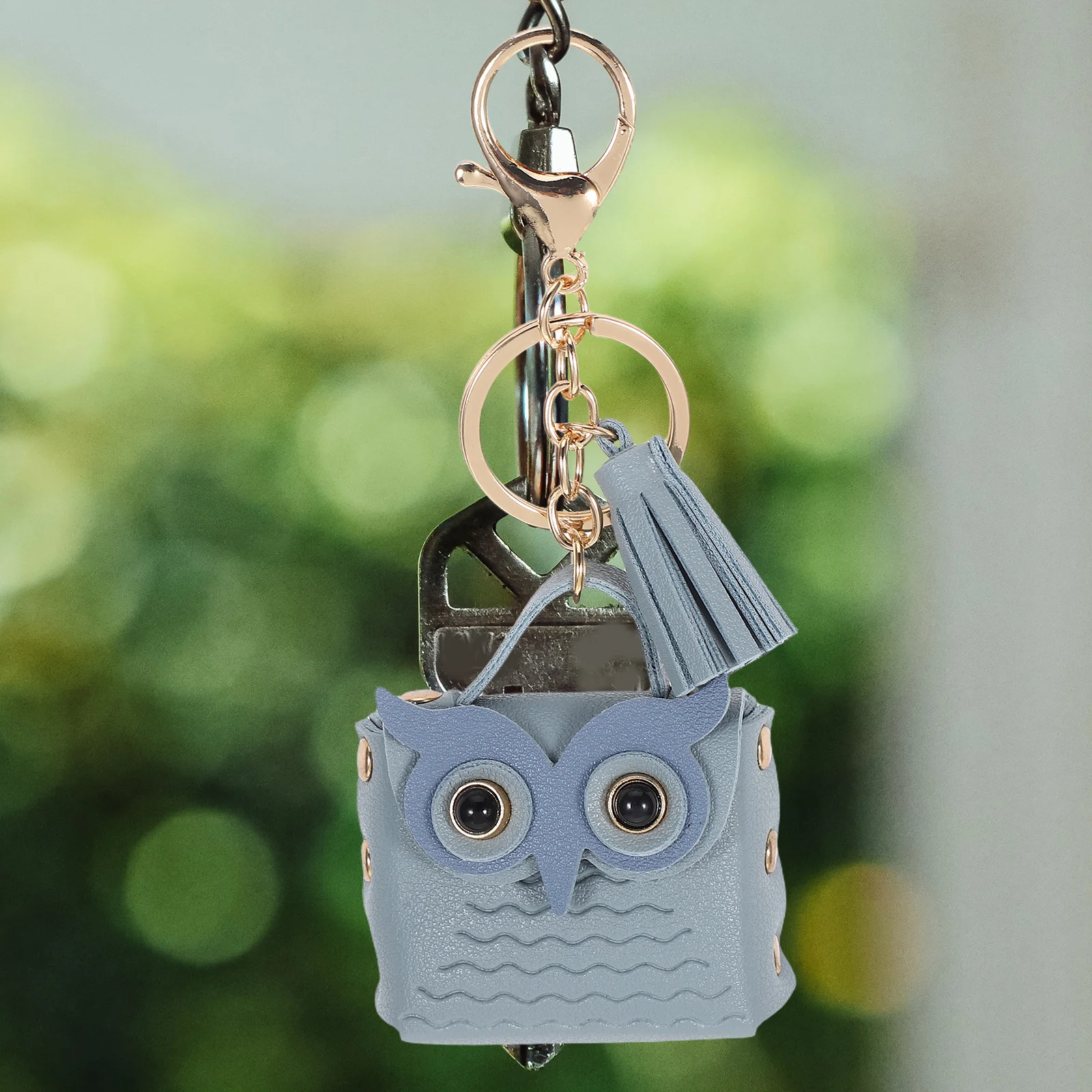 Dompet Koin Mini Owl Lucu Biru PU Gantungan Kunci Kantong Dompet Organizer untuk Wanita Aksesoris Gantungan Tas Ransel Kantong Gantungan Kunci