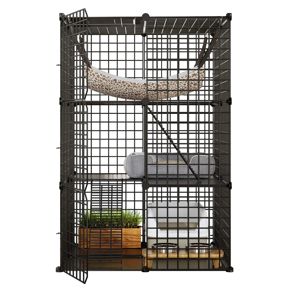

28"x41" Rabbit Hutch Kitty Cage Cat Catios Puppies Pet Cage Free Hammock 3 Tier