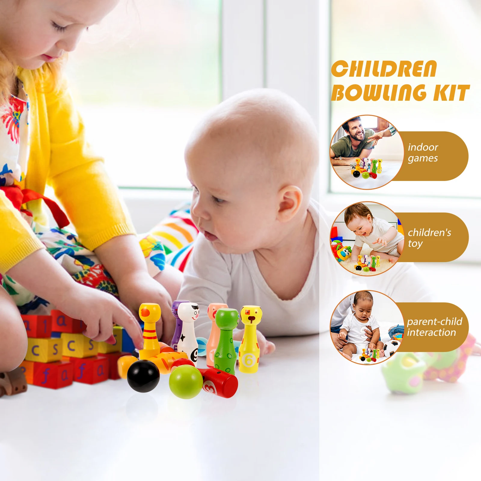 

1 Wooden Cartoon Animal Shape Kids Ball Kit For Children Safe Durable Smooth Learning Educational Gift Set Kids Bowling Balls