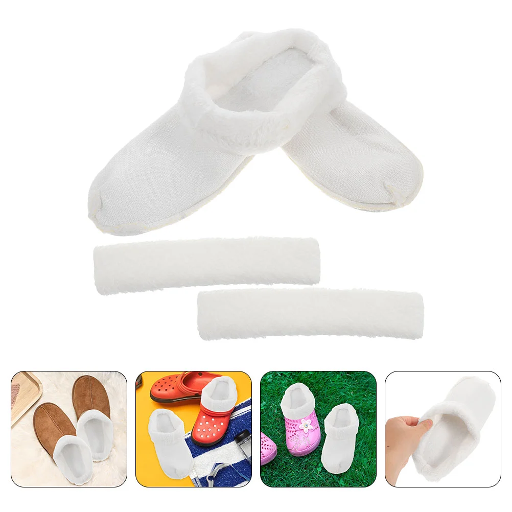 

2 Pairs Deodorizer Shoe Liner Fluffy Slippers Plush for Liners Clogs White Socks