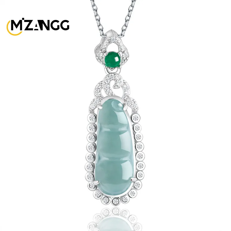 

Кулон из натурального жадеита с голубой водной фасолью S925, серебряная оправа, высококачественное изысканное ожерелье из ледяного типа, женский подарок