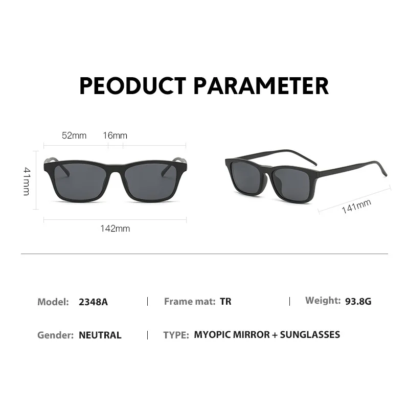 VCKA 6 In 1 Square Myopia Polarized Sunglasses 2026 NEW Men Women Clip Magnet Frame Glasses Custom Optical Eyewear -0.5 to-10