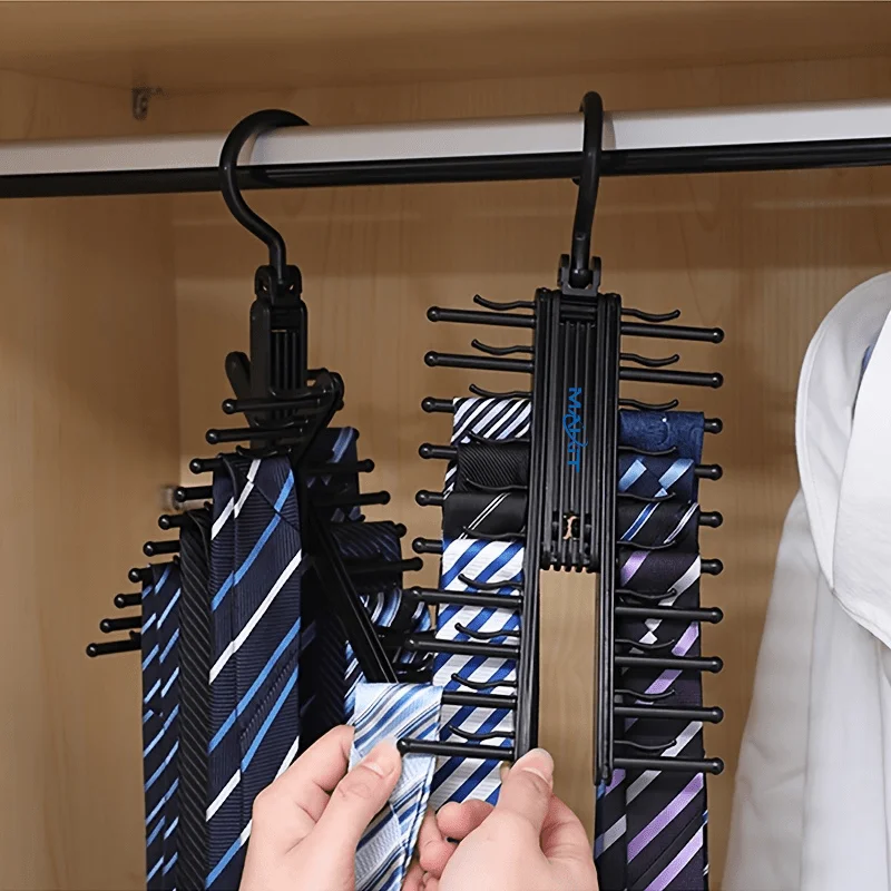 Makit 1pc Rotating Tie & Bow Tie Storage Rack, holds up to 20 pieces with adjustable design. Ideal for organizing silk belts,