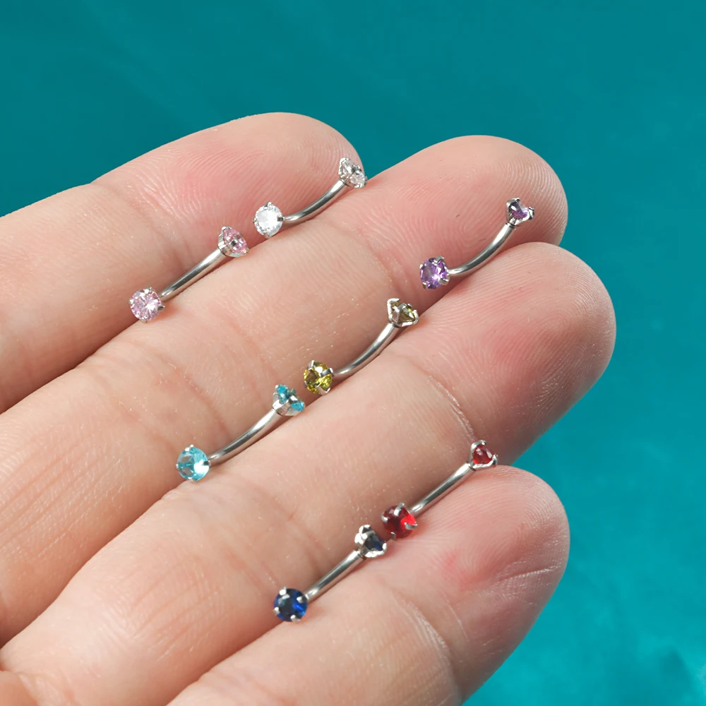 1pc Surgical Steel Internally Threaded Zircon Eyebrow Lip Piercing Curved Barbell Stud Helix Cartilage Lobe Earring Body Jewelry view 3