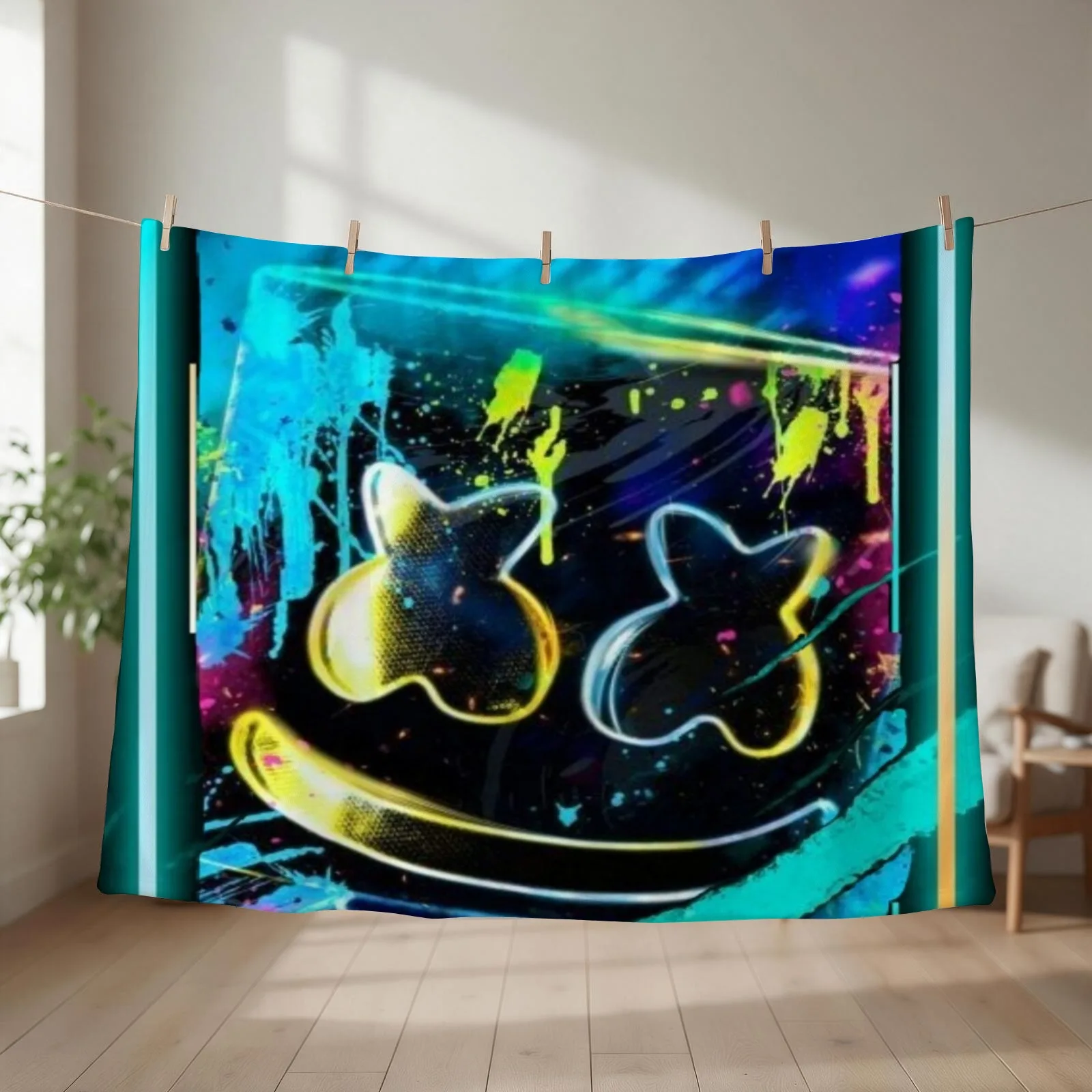 marshmellow dj merch neon cool Throw Blanket Beautifuls Loose Flannels Shaggy Blankets