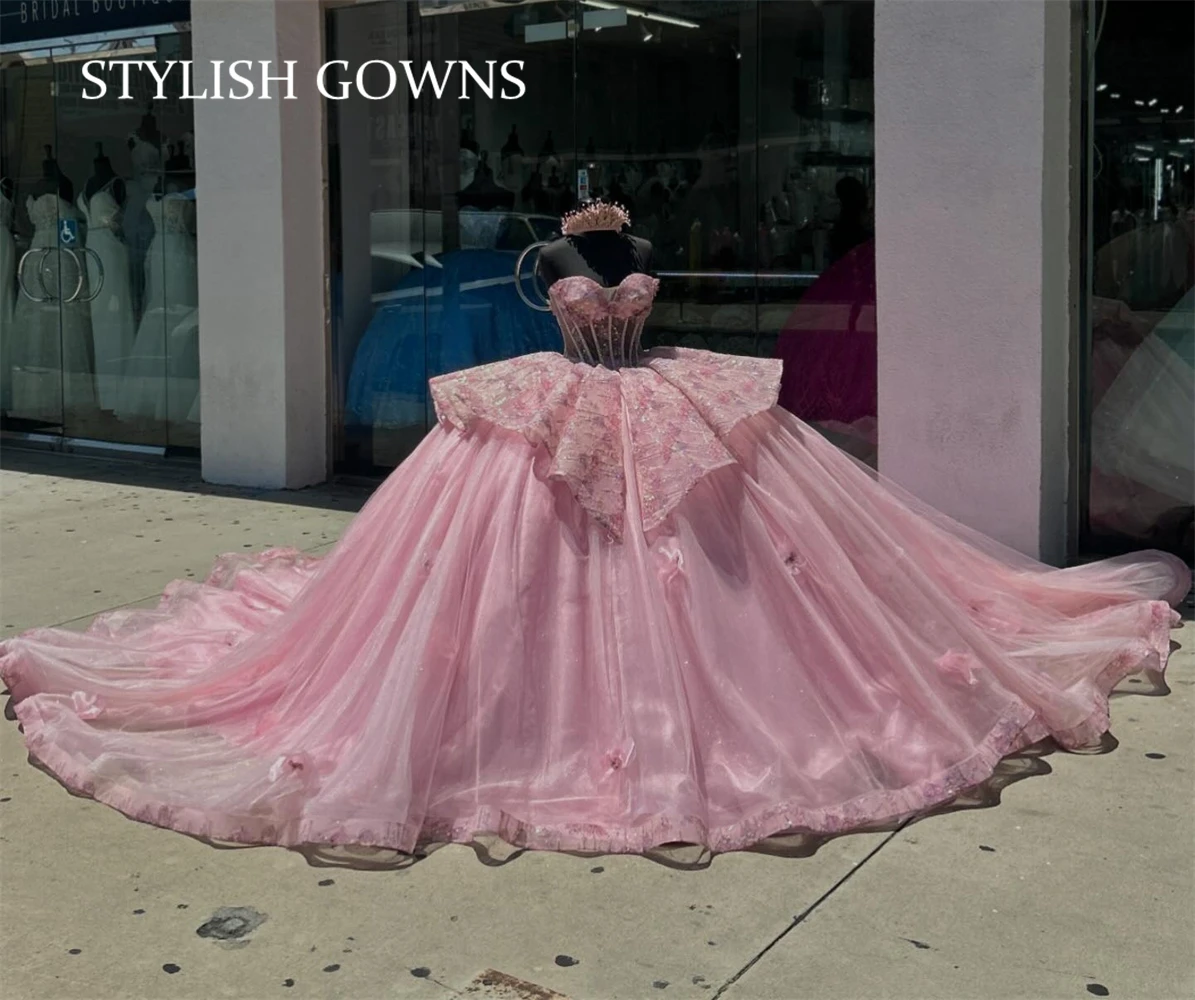 Vestido De baile De quinceañera con cuentas, traje De lujo con apliques, color rosa, para cumpleaños y graduación, 2024