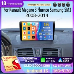 Android 16 wifi+4G Carplay Car Radio For Renault Megane 3 Fluence Samsung SM3 2008-2014 Navigation GPS Stereo Multimedia DVD DSP