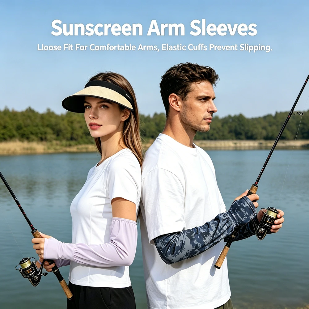 UPF 50+ Ice Silk Sunscreen Arm Sleeves,Loose Camo UV Protection Covers for Fishing,Hiking,Cycling,Breathable Non-Slip Sun Sleeve