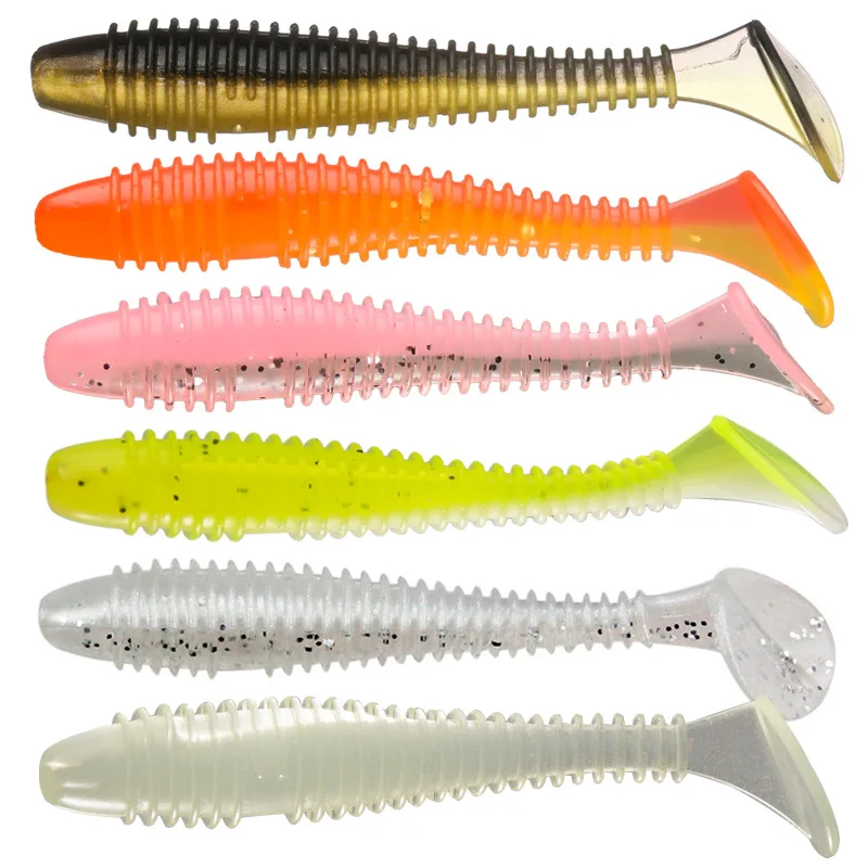 

6cm1.4g 10pcs Per Bag Artificial Bass Soft Bait T Tail Saltwater Double Color Swimbait Soft Plastic Fishing Lure