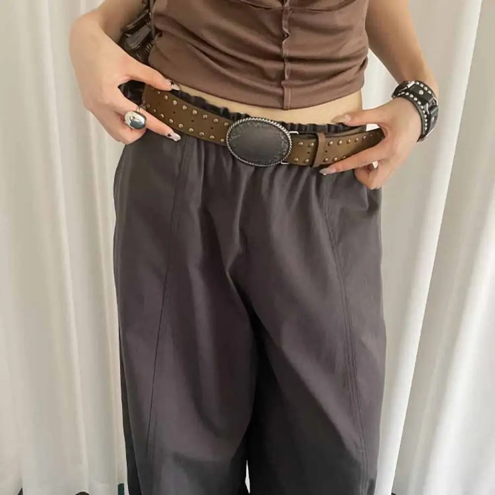 カジュアルメタルバックルレトロリベットウエストベルト合金 Y2k パンクスタイルベルトヴィンテージプリントパンツ装飾ジーンズウエストバンド毎日