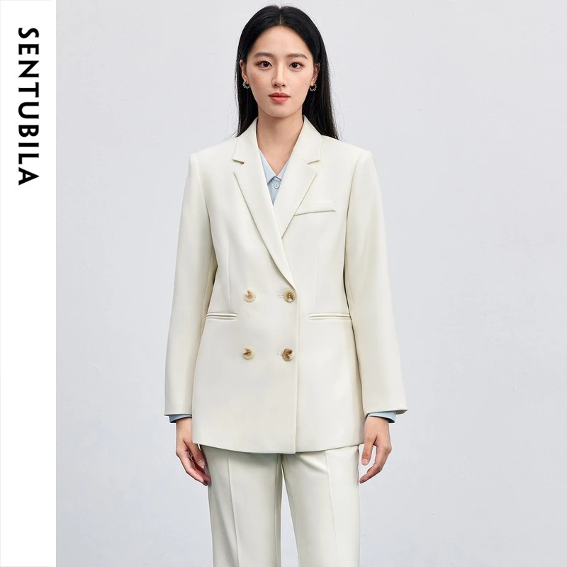 SENTUBILA Women Tailored Blazer Coat Double‑Breasted Notch Lapel  Formal Outerwear 2026 Autumn Elegant Commute Jacket 153XC8812X