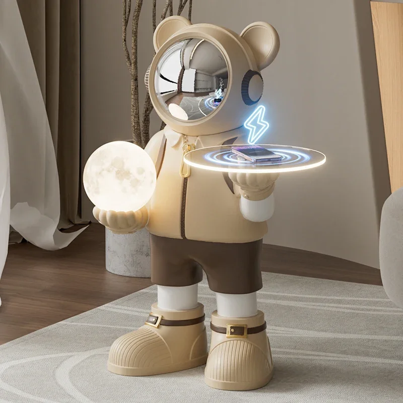 Nordic Style Large Bear Model Spaceman Figurines Moon Lamp Light Luxury Living Room Floor Large Sculpture Tray Decoration