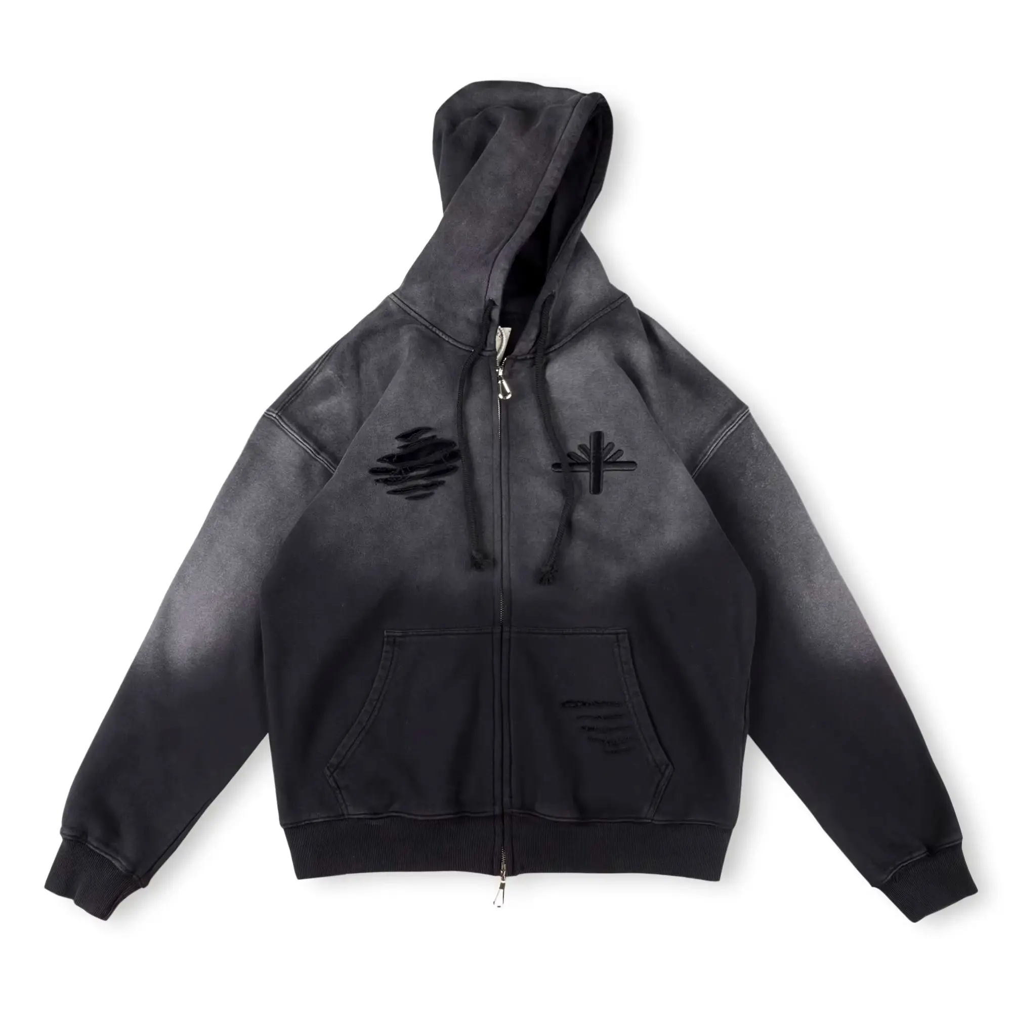 Vertabrae American street wash worn out embroidered logo hoodie
