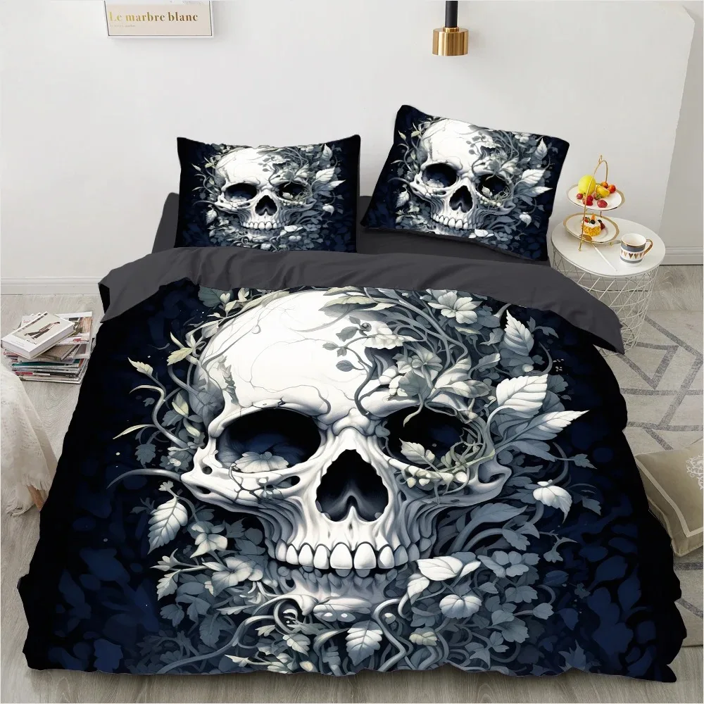 Black Skull Bedding Set Cartoon Comforter Sets Double Queen King Twin Full Size Duvet Cover Set Kids Girls White Bed Linen