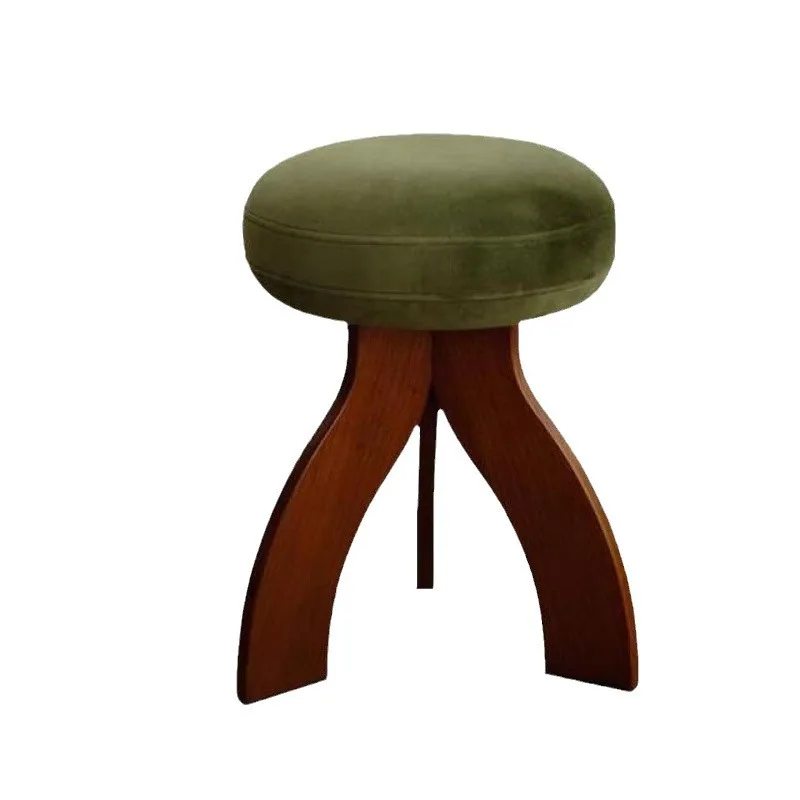 

Medieval style solid wood makeup stool creative ins round stool girls bedroom dressing stool designer