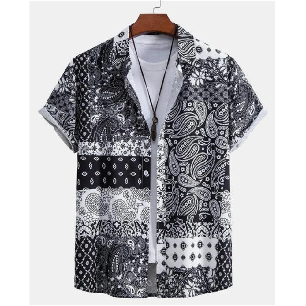 Summer Fashion Casual Men\'s Shirt Tops Three-dimensional Waist Flower Printing Short-sleeved Hawaiian Shirt Loose Large Size