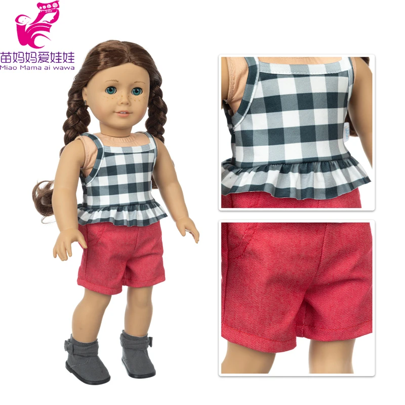 18 Inch Girl Doll Clothes Black White Lattice Vest Mini Skirt Baby Doll Summer Short Pants Baby Girl Gifts