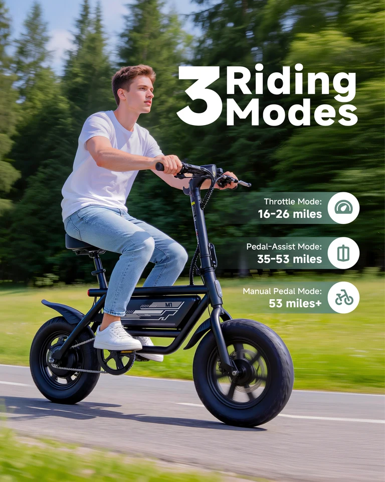 DYU M1 MINI 14x3.0 Fat Tire Folding Electric Bike 19.9MPH 20.5 Mile PAS Range 264LBS Load IP54 Urban Commuter E-Bike image 5