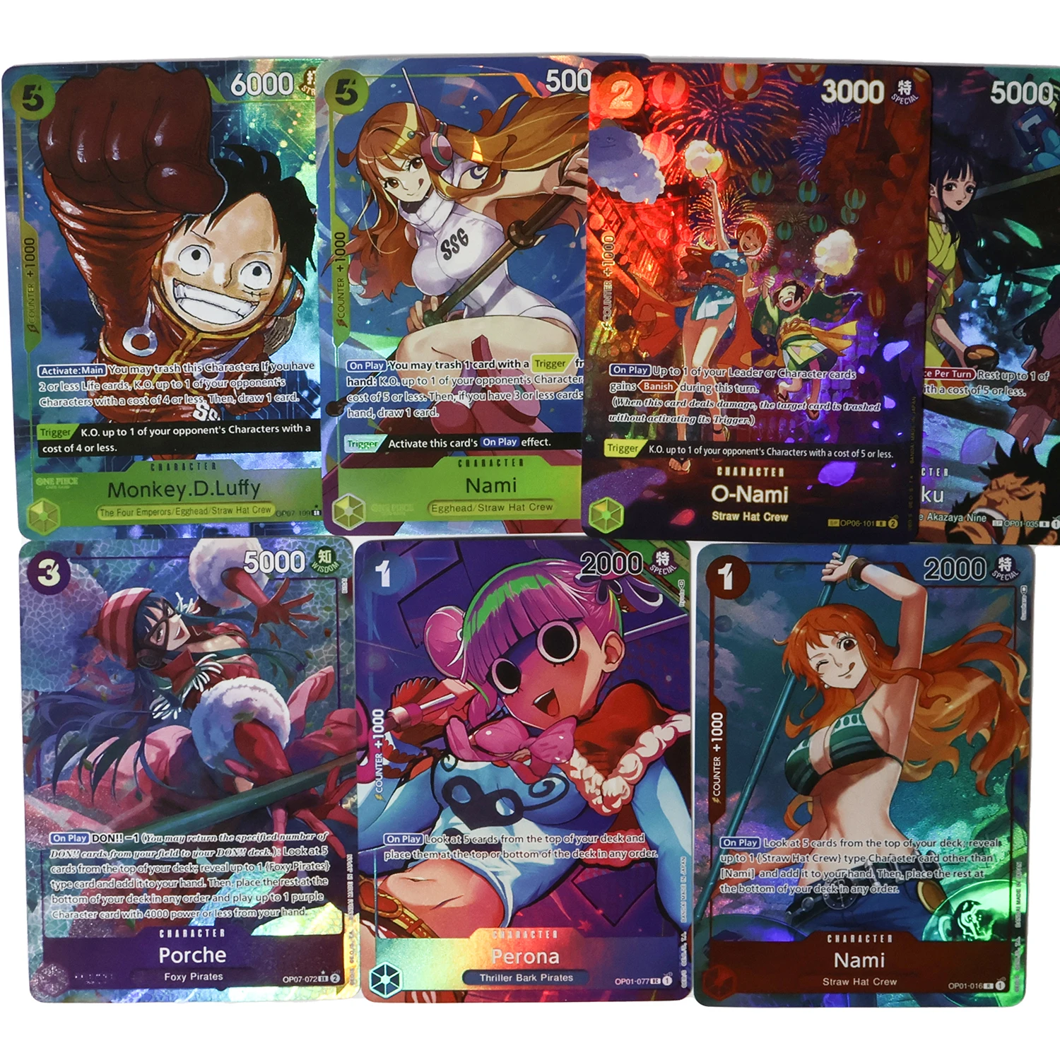 Anime One Piece OPCG wysokiej jakości karty Luffy Nami Okiku Porche Perona replika plakatu japońska gra Anime karty kolekcjonerskie