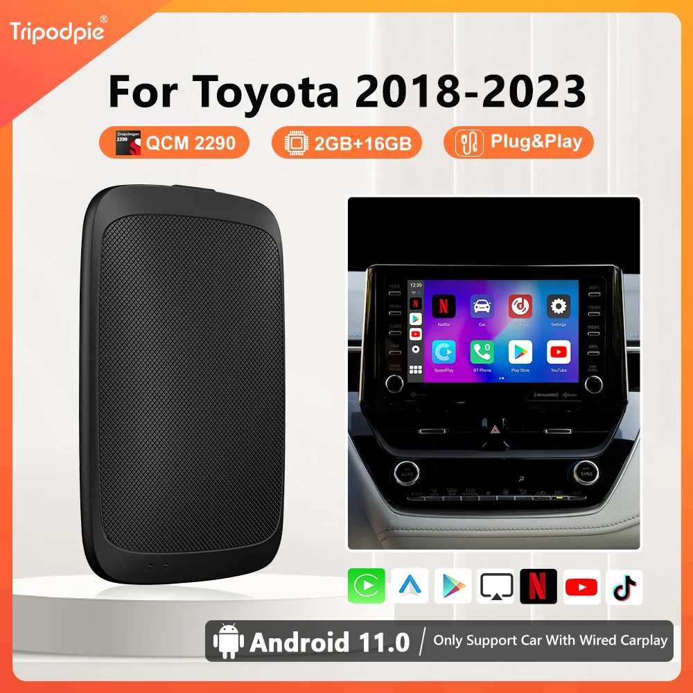 

Беспроводной автомобильный адаптер Carplay Android 11 для Youtube Netflix для Toyota Aygo 86 Yaris GR86 Aygo X bZ4X GR Corolla