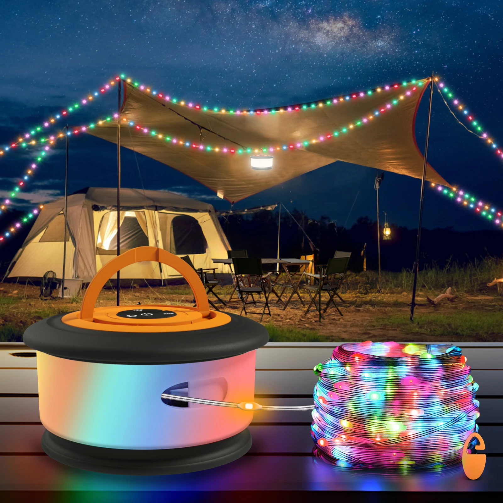 

Camping String Lights, 3 in 1 Rechargeable Outdoor String Lights, 32.8FT Portable Tent Lights, Camping Lantern for Camping, Yard