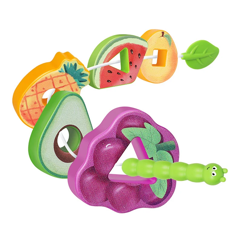 Fruit Threading Toy Caterpillar Lacing Beads Game Kleurvormherkenning Vroege educatieve training van fijne motoriek