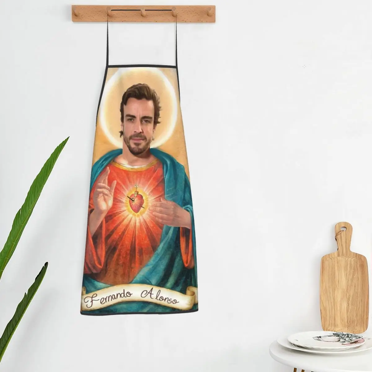 Fernando Alonso Saint Chef Apron Oil & Water Resistant Adjustable Neck Strap BBQ Aprons for Men Women Chef Gifts