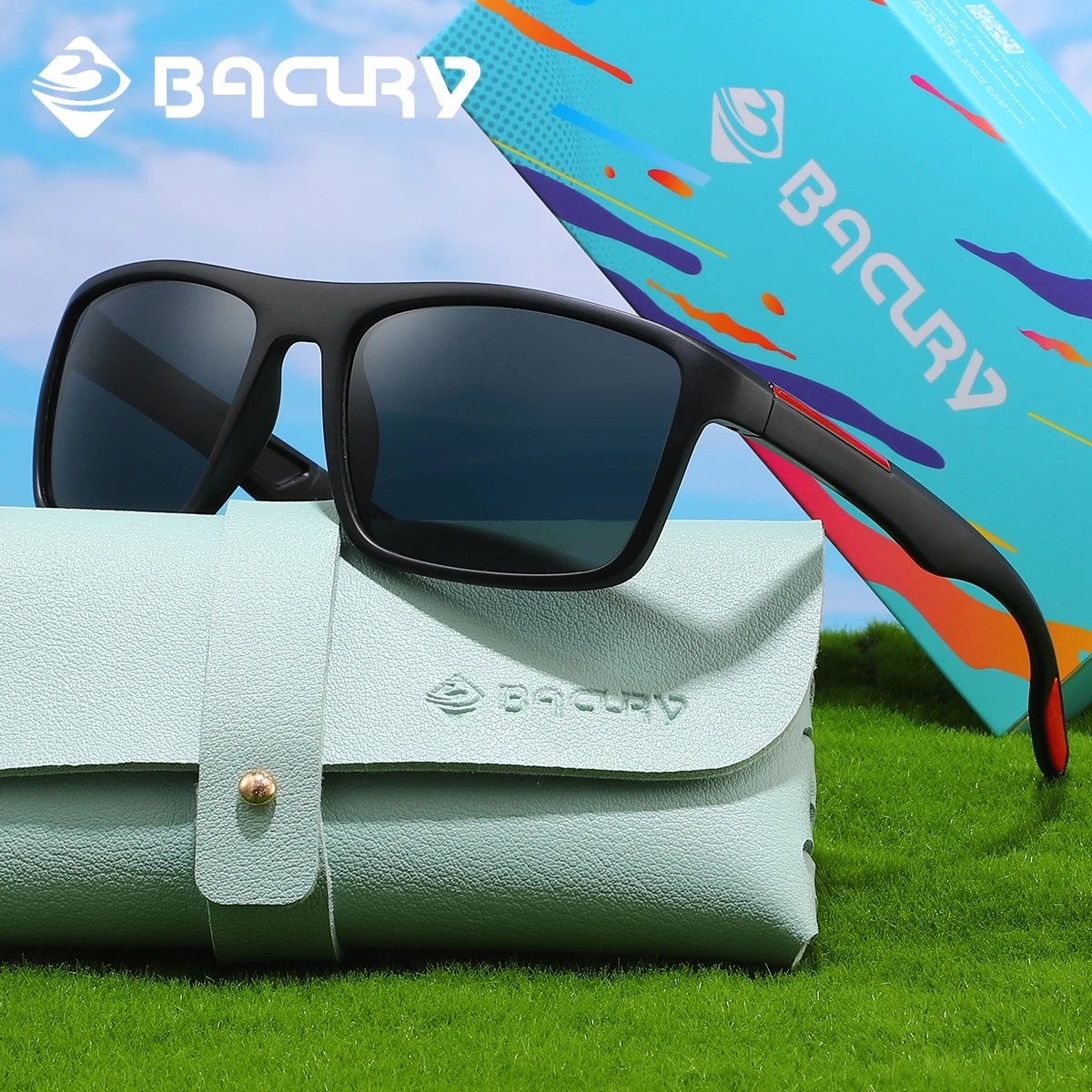 

BACURY женские поляризационные солнцезащитные очки в студенческом стиле в квадратной оправе, легкие удобные мужские очки для рыбалки и вождения, праздничный подарок