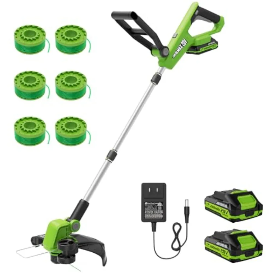 

20V Cordless String Trimmer 12 Inch 2 in 1 Trimmer and Edger with Automatic Line Feed Includes 2 x 2.0Ah Batteries 1 x Fast Cha