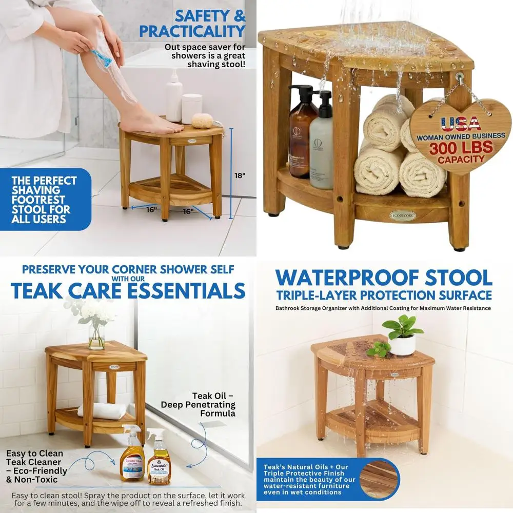 

18-угловая душевая кабина из тикового дерева — водонепроницаемый деревянный органайзер с полкой и регулируемыми ножками для компактных помещений и душа