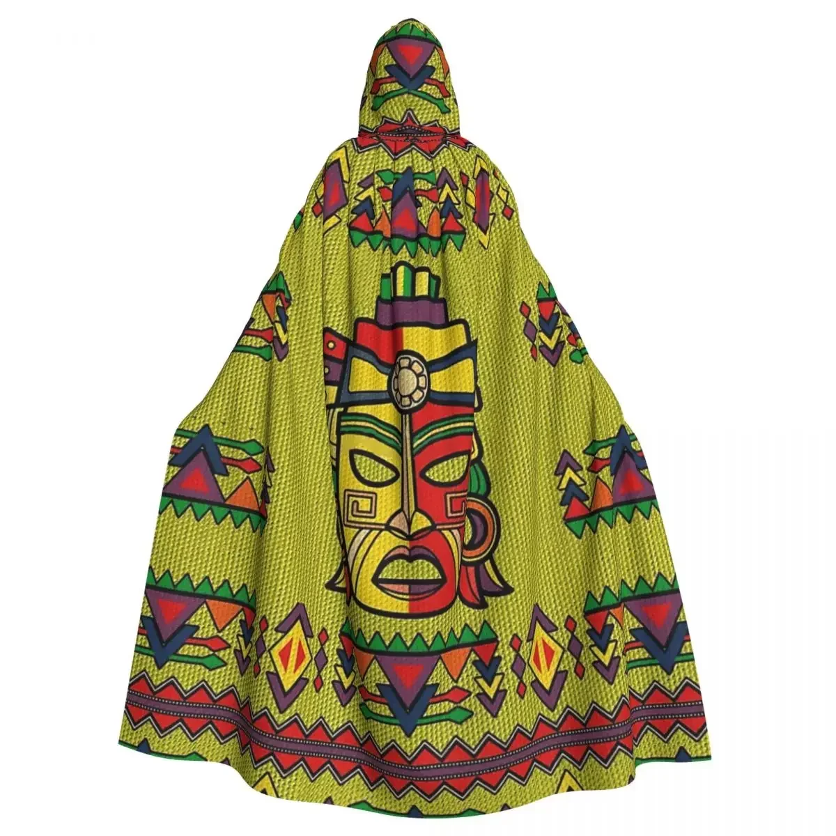 

Colorful Aztec Inca Mayan Mask Hooded Cloak Halloween Party Cosplay Woman Men Adult Long Witchcraft Robe Hood