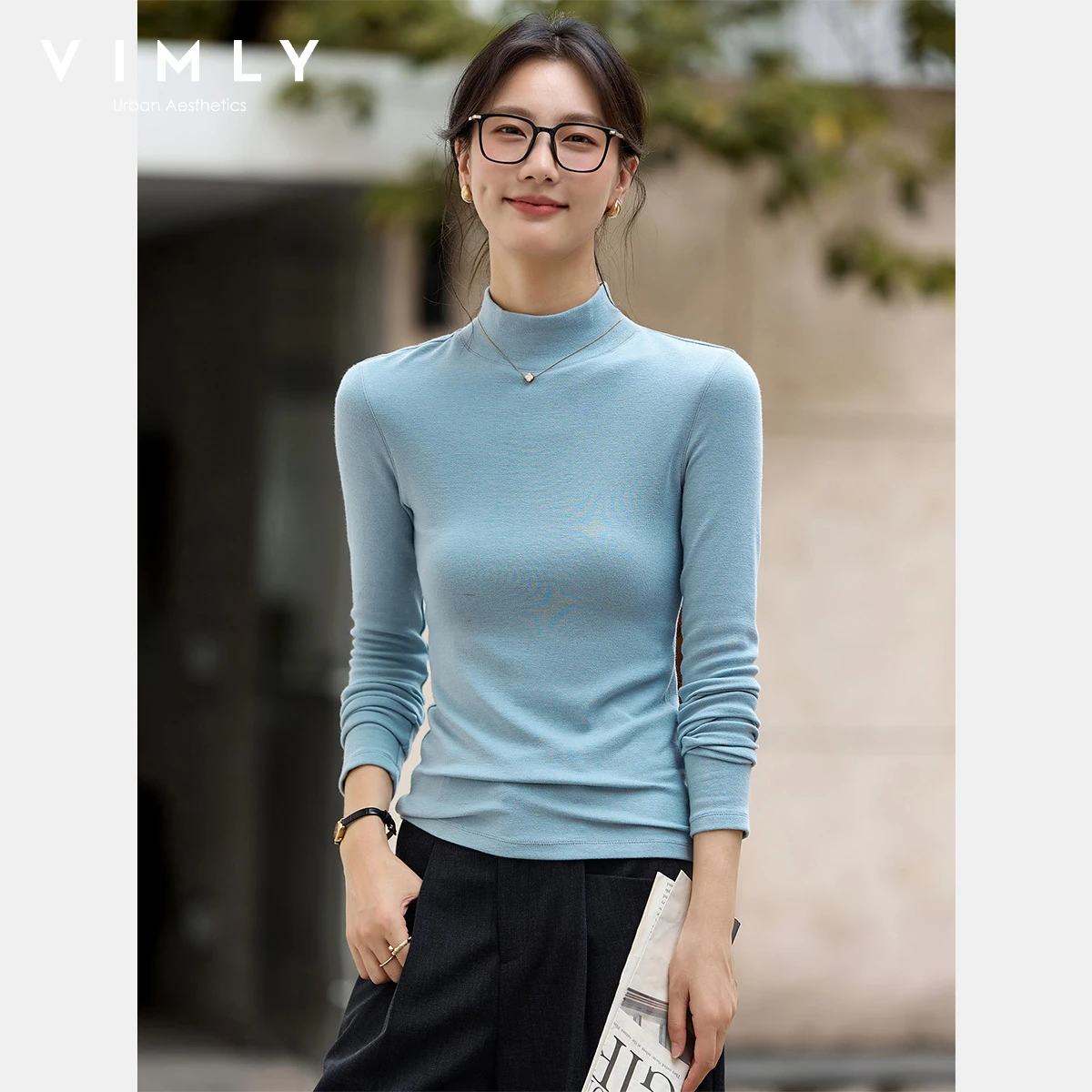 VIMLY Knitted Pullovers Woman Fall 2026 New Casual Turtleneck Long Sleeve Sweater Elegant Slim Fit Strecth Female Jumpers A2377